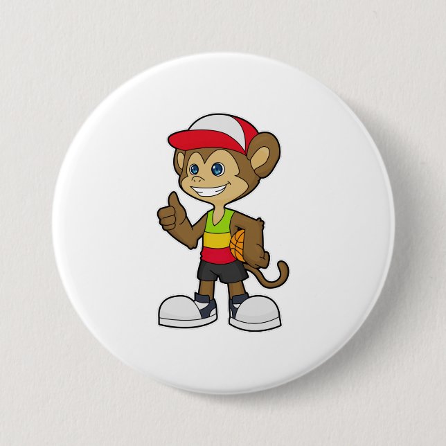 Monkey as Basketball player with Basketball Button (Front)