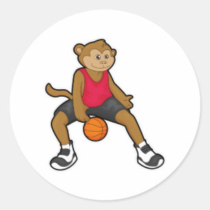 Monkey as Basketball player with Basketball Classic Round Sticker