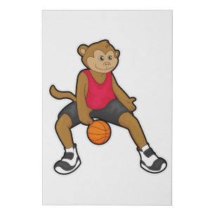 Monkey as Basketball player with Basketball Faux Canvas Print