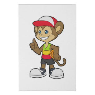 Monkey as Basketball player with Basketball Faux Canvas Print