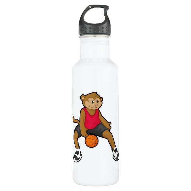 Monkey as Basketball player with Basketball Stainless Steel Water Bottle (Front)