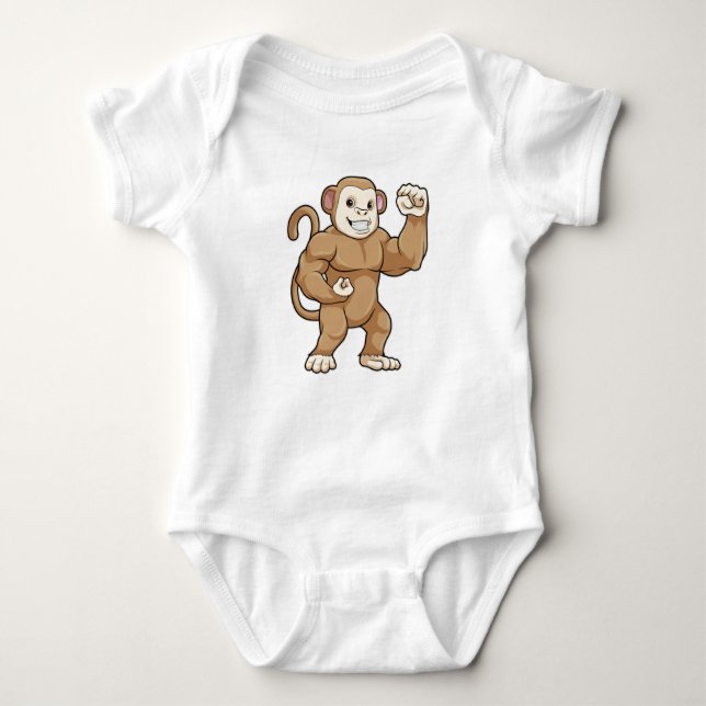 Monkey as Bodybuilder at Bodybuilding Baby Bodysuit (Front)