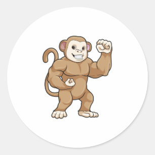 Monkey as Bodybuilder at Bodybuilding Classic Round Sticker