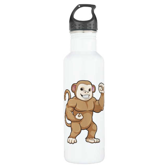 Monkey as Bodybuilder at Bodybuilding Stainless Steel Water Bottle (Front)