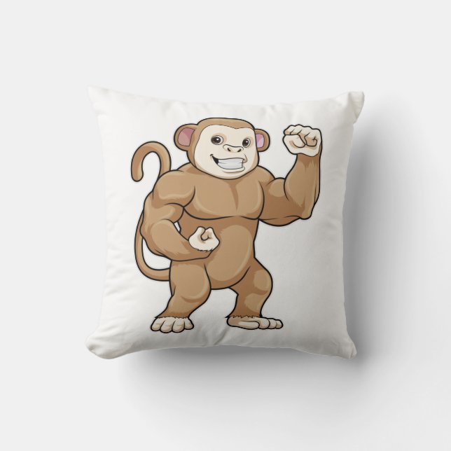 Monkey as Bodybuilder at Bodybuilding Throw Pillow (Front)