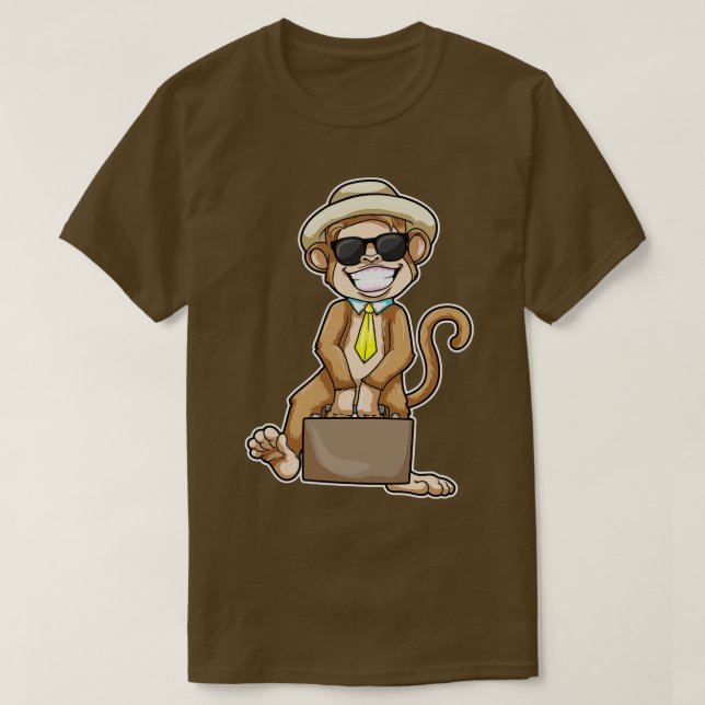 Monkey as Businessman with Briefcase Sunglasses T-Shirt (Design Front)