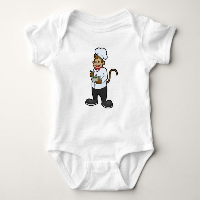 Monkey as Cook with Bowl Baby Bodysuit (Front)
