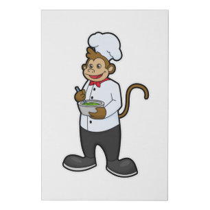 Monkey as Cook with Bowl Faux Canvas Print