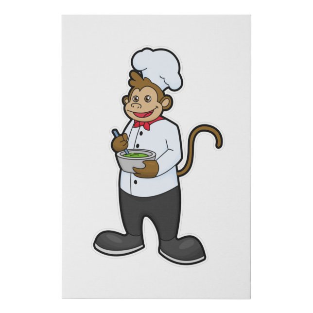 Monkey as Cook with Bowl Faux Canvas Print (Front)