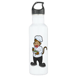 Monkey as Cook with Bowl Stainless Steel Water Bottle