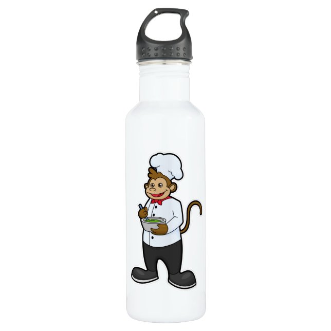 Monkey as Cook with Bowl Stainless Steel Water Bottle (Front)