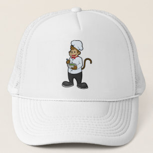 Monkey as Cook with Bowl Trucker Hat