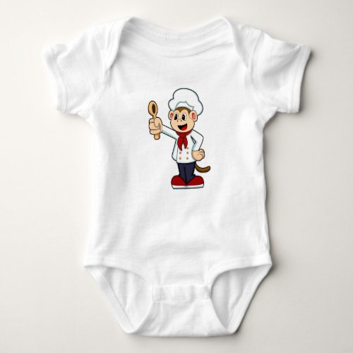 Monkey as Cook with Cooking apron  Wooden spoon Baby Bodysuit