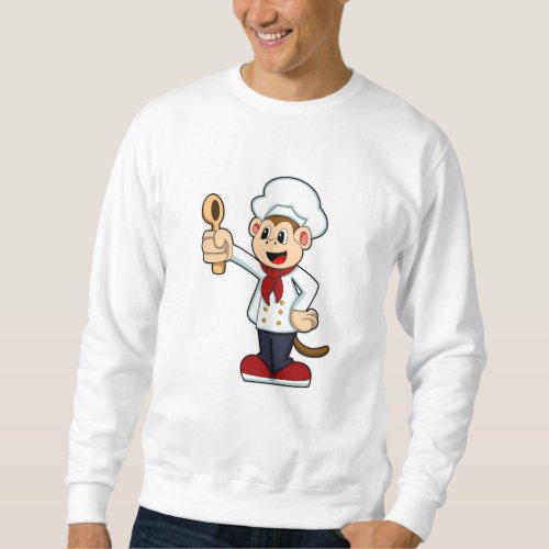 Monkey as Cook with Cooking apron  Wooden spoon Sweatshirt