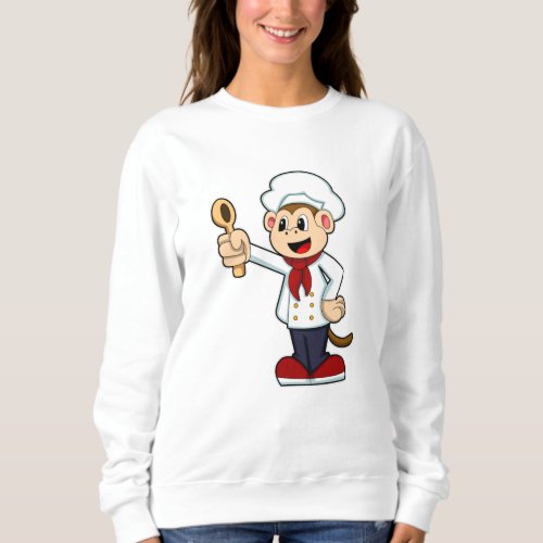 Monkey as Cook with Cooking apron  Wooden spoon Sweatshirt