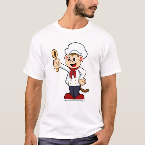 Monkey as Cook with Cooking apron  Wooden spoon T_Shirt
