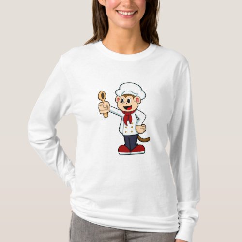 Monkey as Cook with Cooking apron  Wooden spoon T_Shirt