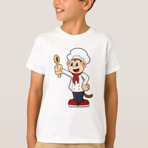 Monkey as Cook with Cooking apron  Wooden spoon T_Shirt