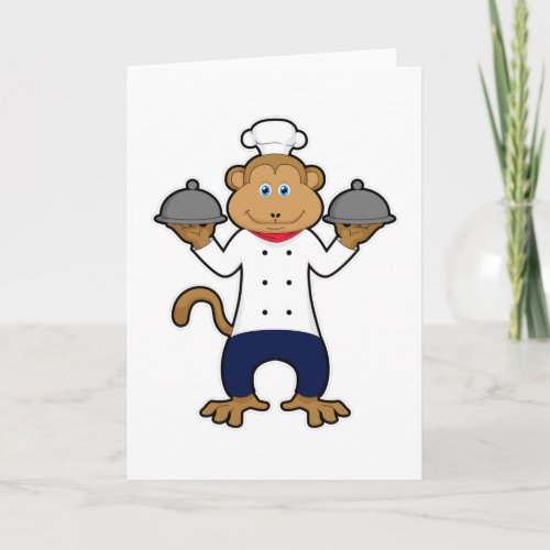 Monkey as Cook with Serving plates Card