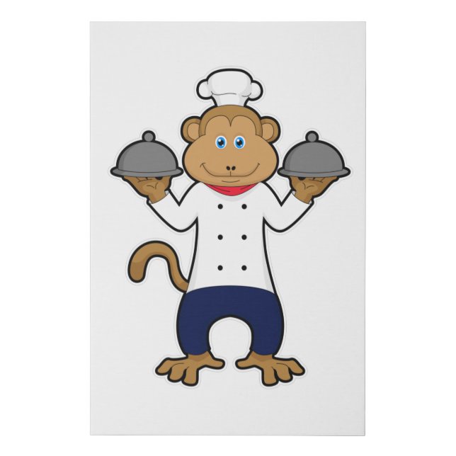Monkey as Cook with Serving plates Faux Canvas Print (Front)
