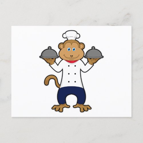 Monkey as Cook with Serving plates Postcard