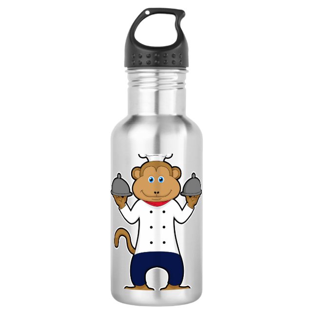 Monkey as Cook with Serving plates Stainless Steel Water Bottle (Front)