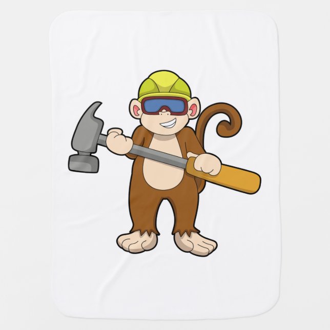 Monkey as Craftsman with Hammer Baby Blanket (Front)