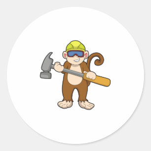 Monkey as Craftsman with Hammer Classic Round Sticker