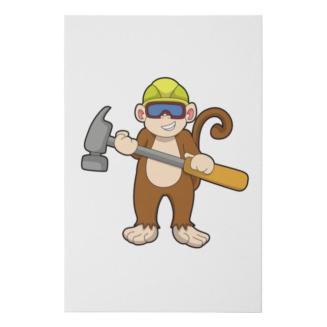 Monkey as Craftsman with Hammer Faux Canvas Print (Front)