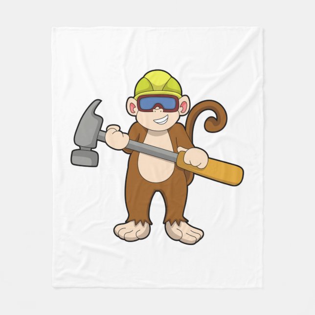 Monkey as Craftsman with Hammer Fleece Blanket (Front)