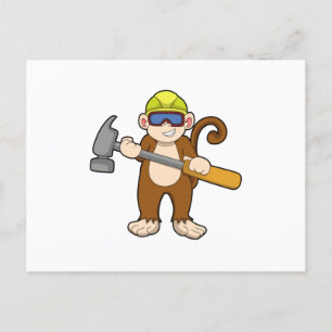 Monkey as Craftsman with Hammer Postcard