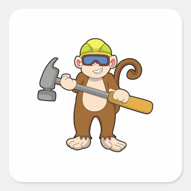 Monkey as Craftsman with Hammer Square Sticker (Front)