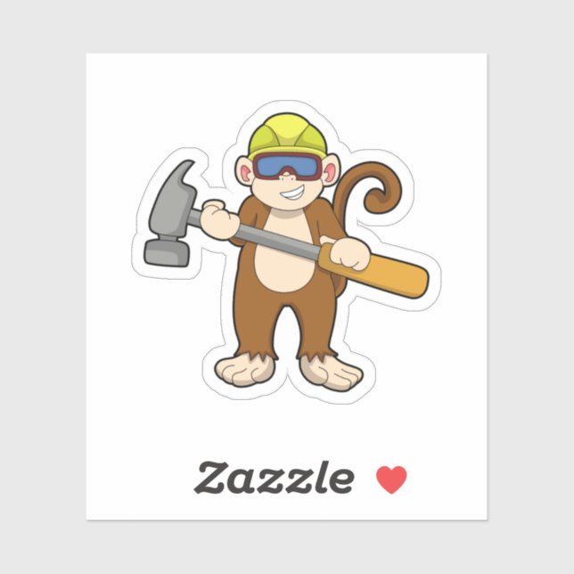 Monkey as Craftsman with Hammer Sticker (Sheet)