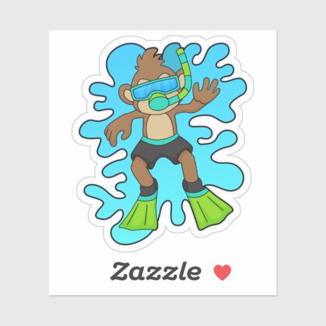 Monkey as Diver with Snorkel Sticker (Sheet)