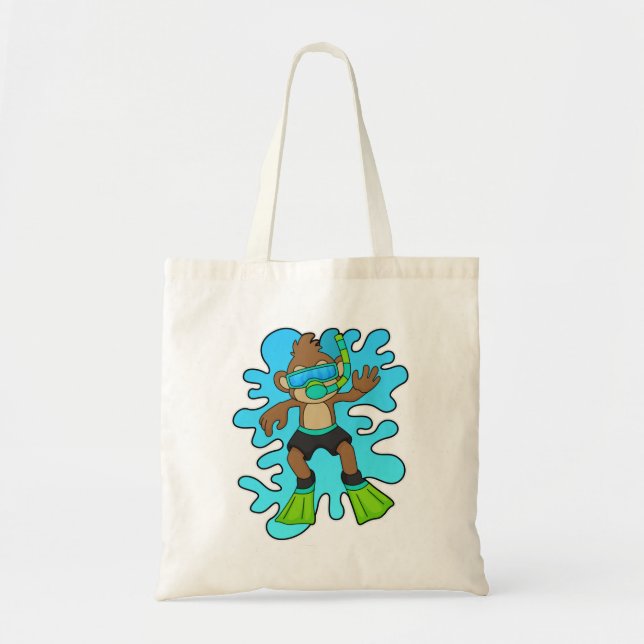 Monkey as Diver with Snorkel Tote Bag (Front)