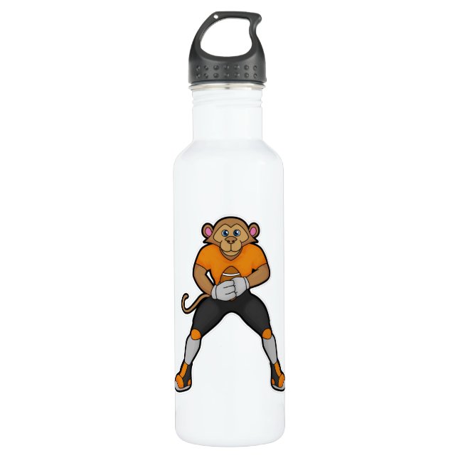 Monkey as Football player with Football Stainless Steel Water Bottle (Front)