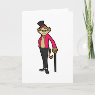 Monkey as Gentleman with Hat & Walking stick Card