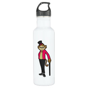 Monkey as Gentleman with Hat & Walking stick Stainless Steel Water Bottle