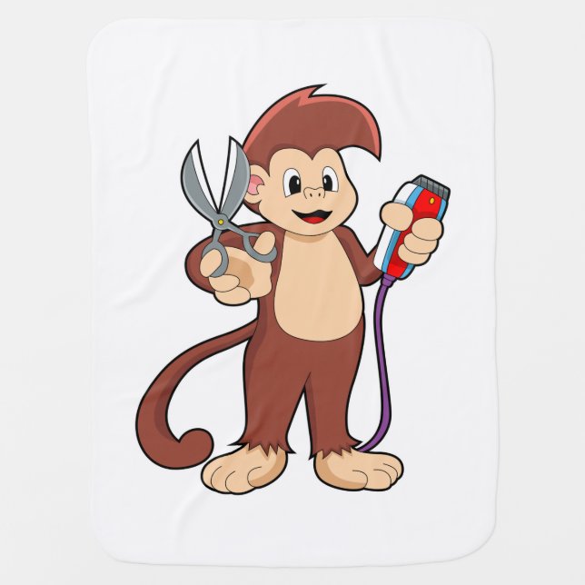 Monkey as Hairdresser with Scissors & Razor Baby Blanket (Front)