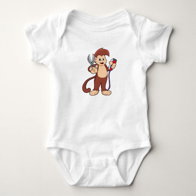 Monkey as Hairdresser with Scissors & Razor Baby Bodysuit (Front)