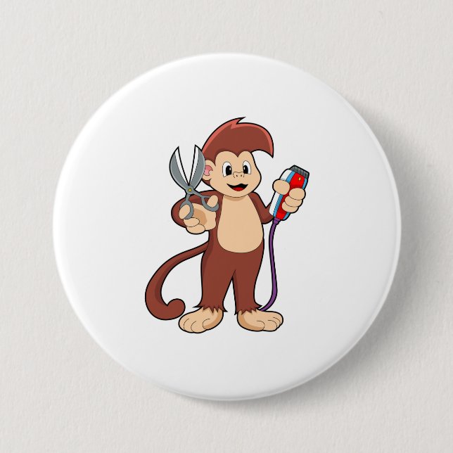 Monkey as Hairdresser with Scissors & Razor Button (Front)