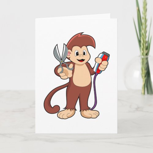 Monkey as Hairdresser with Scissors  Razor Card