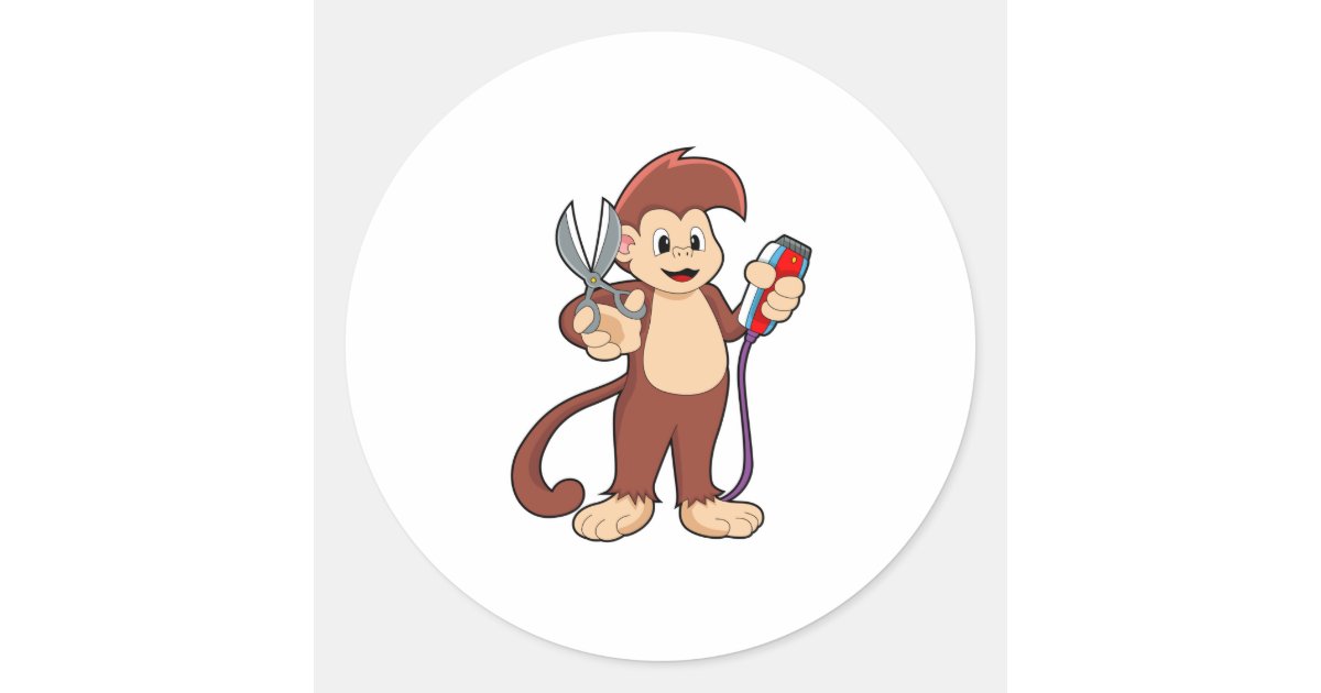 Monkey Scissors Monkey as Hairdresser with Scissors & Razor Classic Round Sticker | Zazzle