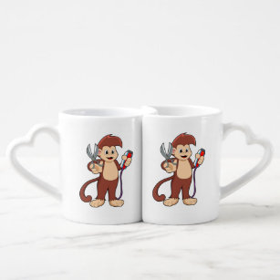 Monkey as Hairdresser with Scissors & Razor Coffee Mug Set