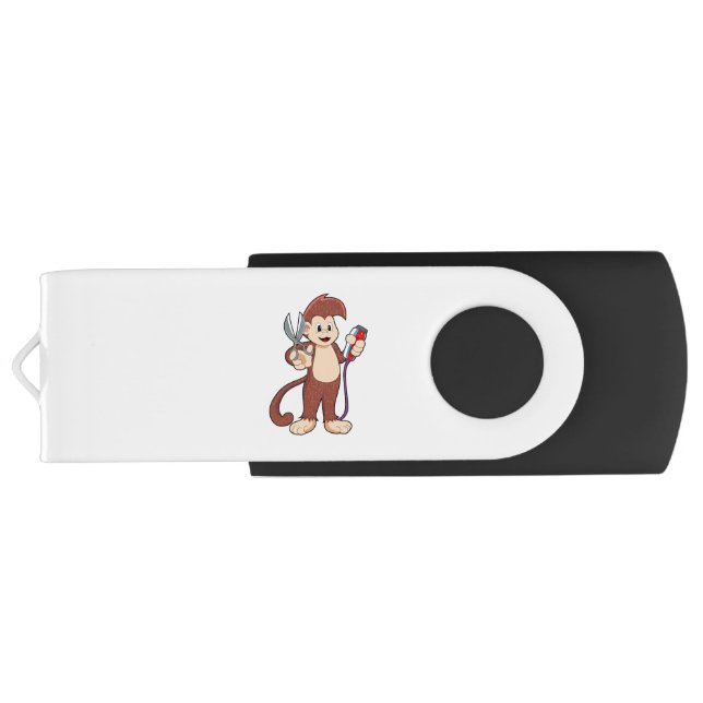 Monkey as Hairdresser with Scissors & Razor Flash Drive (Back)