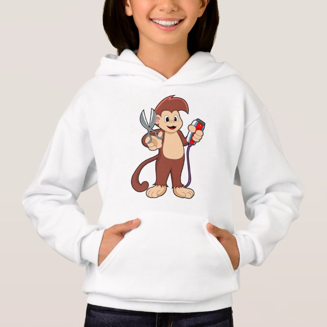 Monkey as Hairdresser with Scissors & Razor Hoodie (Front)