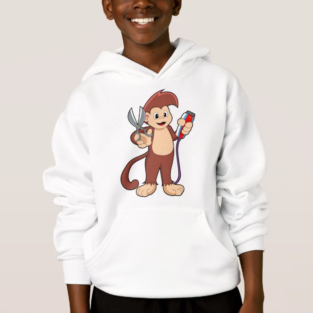 Monkey as Hairdresser with Scissors & Razor Hoodie (Front)