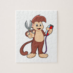 Monkey as Hairdresser with Scissors & Razor Jigsaw Puzzle