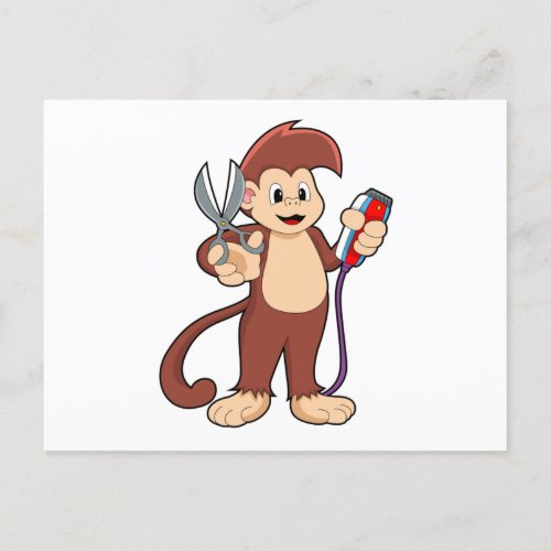 Monkey as Hairdresser with Scissors  Razor Postcard