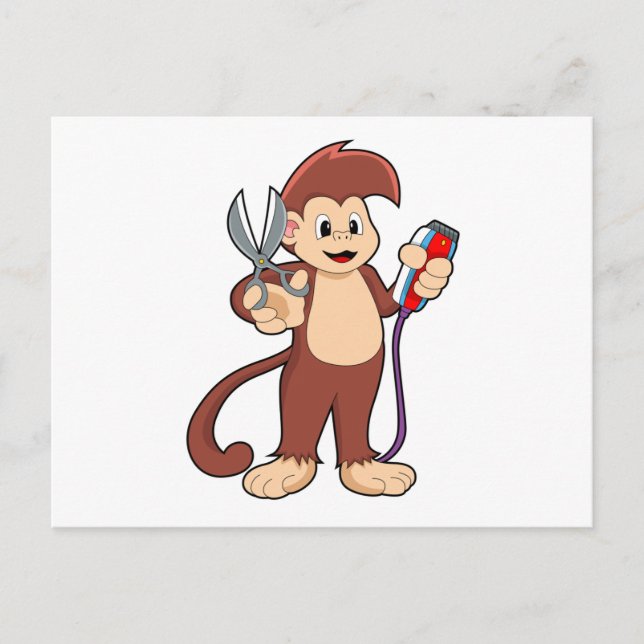 Monkey as Hairdresser with Scissors & Razor Postcard (Front)